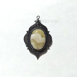 Vintage Lace Agate Silver Tone Pendant